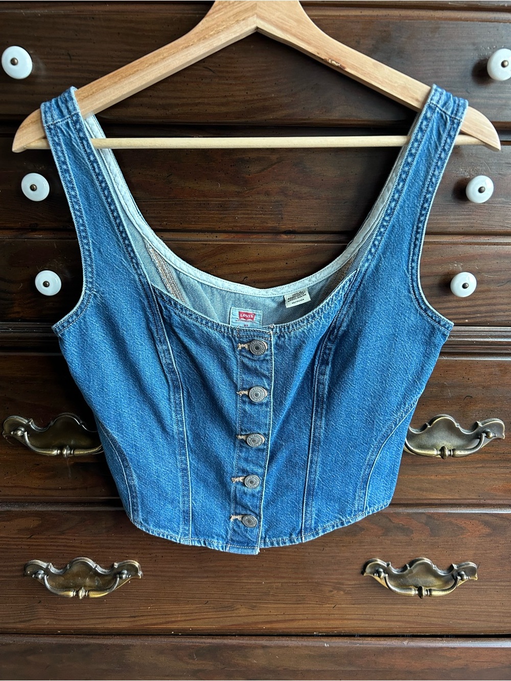 Levi's Blue Denim Button-Front Cropped Tank